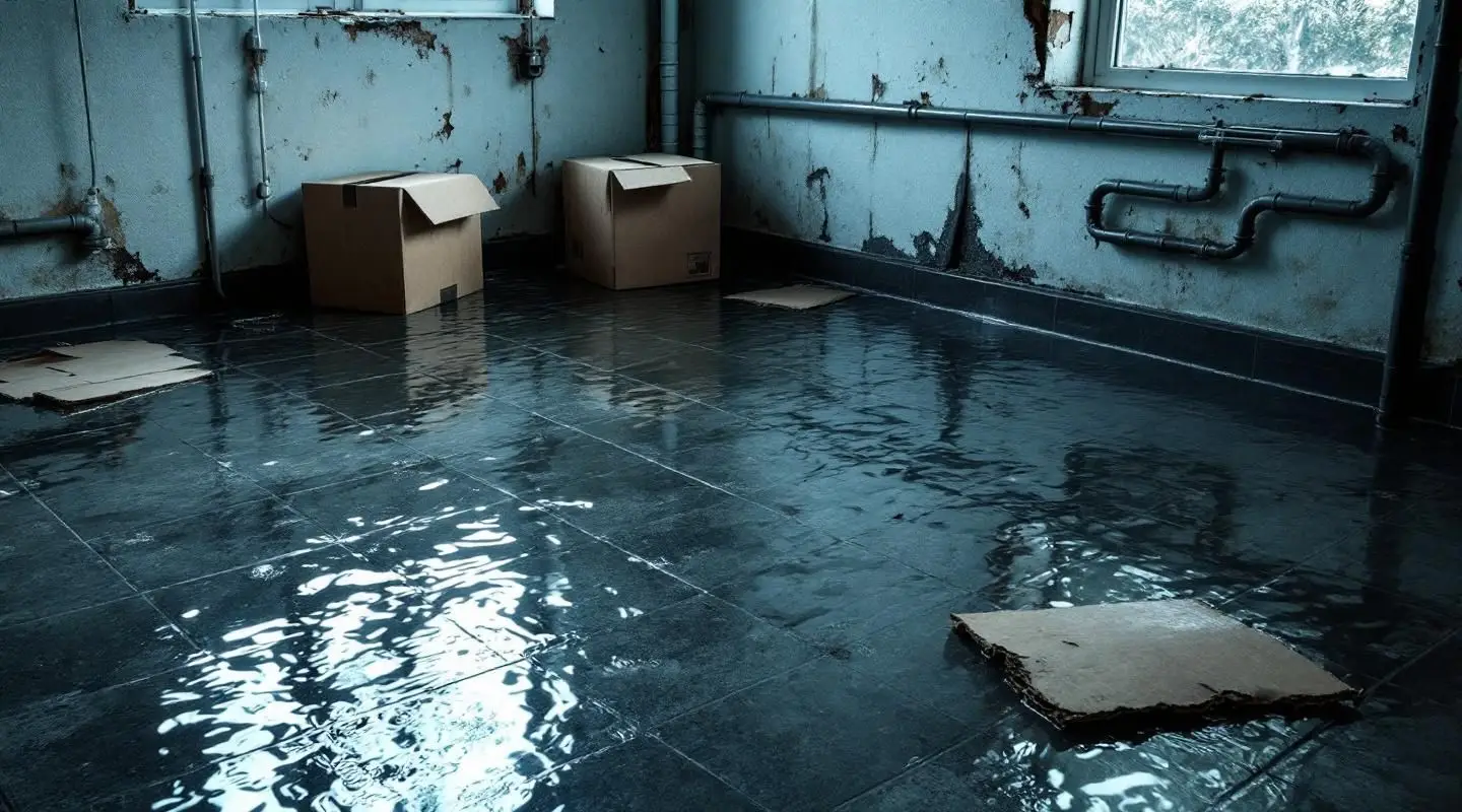 Triplex Restoration technician extracting water from a flooded Gilbert basement using professional extraction pumps.