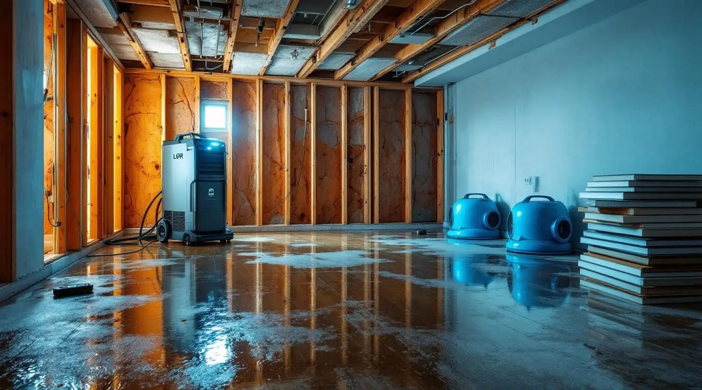 Triplex Restoration technicians using professional water extraction equipment in a flooded Gilbert home hallway.