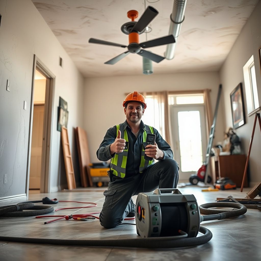 A technician using a moisture meter to check a stucco wall for hidden water damage in a San Tan Valley home.