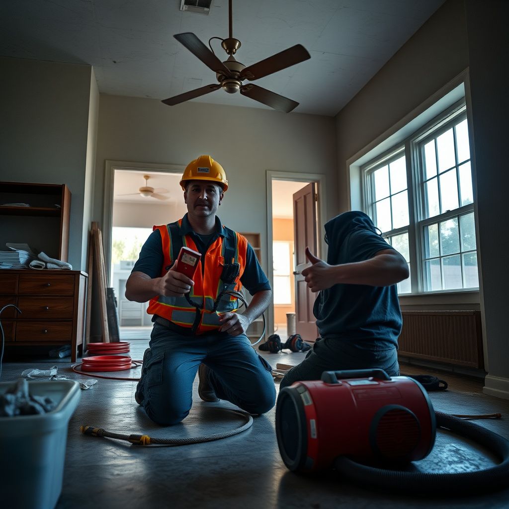 A technician using a moisture meter to check for hidden dampness behind a stucco wall in Apache Junction.
