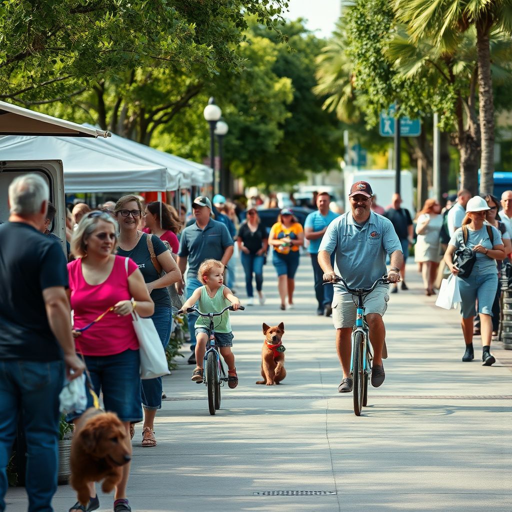 The historic downtown Chandler area with palm trees, brick storefronts, and clear blue desert skies