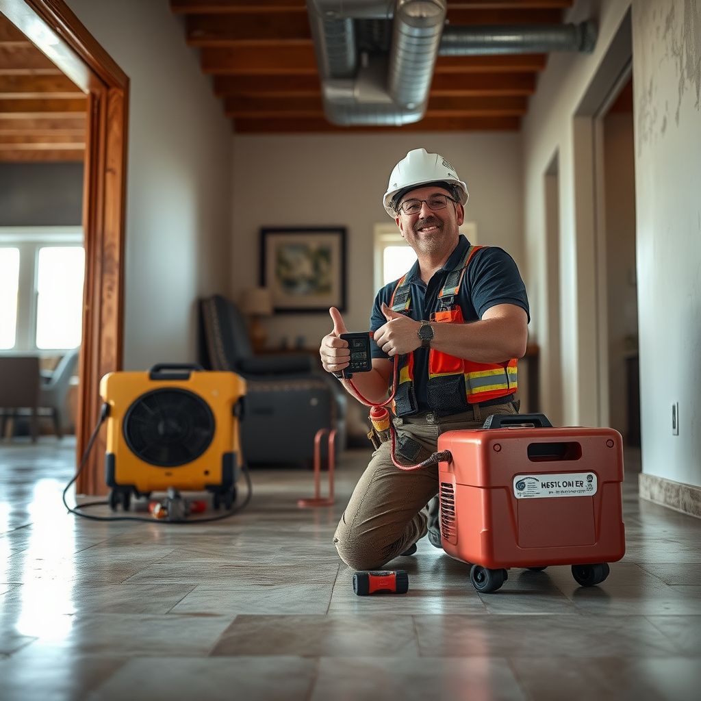 An experienced technician monitoring a moisture meter on a drywall surface in a Chandler home